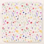 Met de hand geschilderde Boho wilde bloemenweide a Kartonnen Onderzetters (Voorkant)