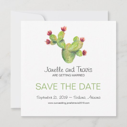 Met de hand geschilderde Cactus Trouw Save the Dat Save The Date (Voorkant)