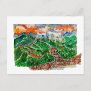 Met de hand geschilderde Chinese Muur aquarel kuns Briefkaart