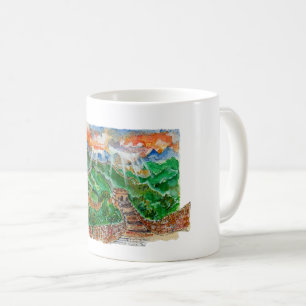 Met de hand geschilderde Chinese Muur aquarel kuns Koffiemok