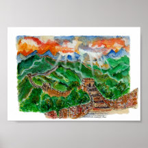 Met de hand geschilderde Chinese Muur aquarel kuns