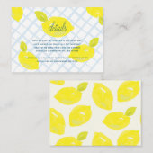 Met de hand geschilderde citroen & blauwe ruiten d informatiekaartje (Voorkant / Achterkant)