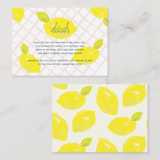 Met de hand geschilderde citroen & roze ruitjes de informatiekaartje (Voorkant / Achterkant)