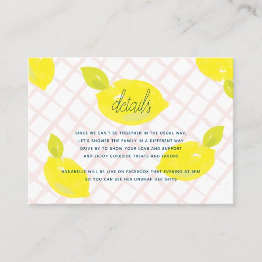 Met de hand geschilderde citroen & roze ruitpatroo informatiekaartje (Voorkant)