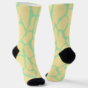 Met de hand geschilderde gele en mintgroene giraff sokken