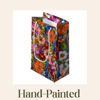 Met de hand geschilderde giftbag met wilde bloemen medium cadeauzakje