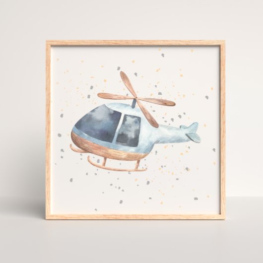 Met de hand geschilderde helikopter jongensbabykam poster