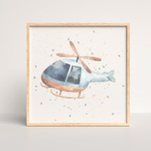 Met de hand geschilderde helikopter poster voor ee