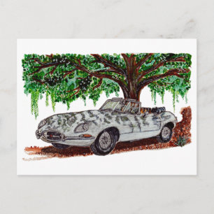 Met de hand geschilderde Jaguar E-Type Cabrio Aqua Briefkaart