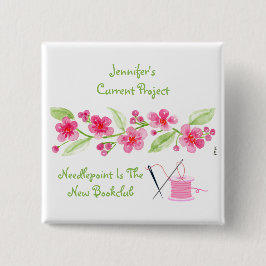 Met de hand geschilderde Kersenbloesem Needlepoint Vierkante Button 5,1 Cm