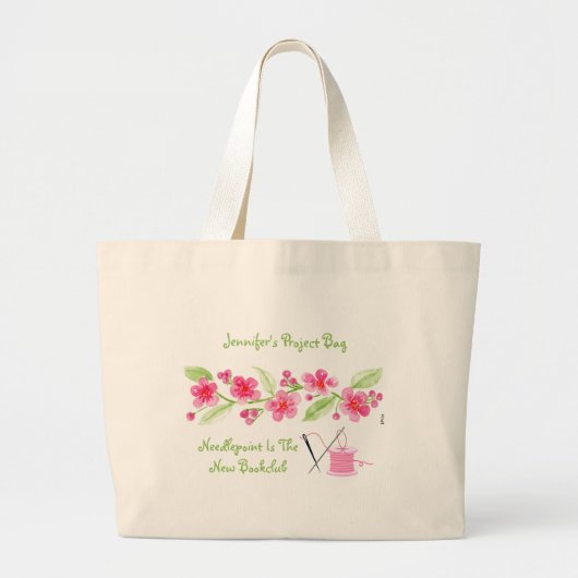 Met de hand geschilderde Kersenbloesems Borduurwer Grote Tote Bag (Voorkant)