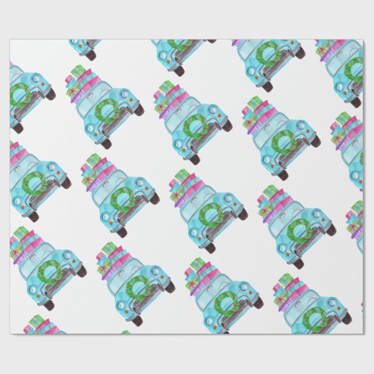 Met de hand geschilderde kerstauto met waterverf cadeaupapier (Vlak)