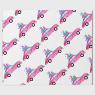 Met de hand geschilderde kerstauto met waterverf cadeaupapier