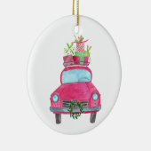 Met de hand geschilderde kerstauto met waterverf keramisch ornament (Rechts)