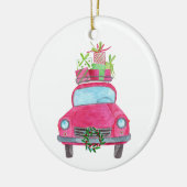 Met de hand geschilderde kerstauto met waterverf keramisch ornament (Links)