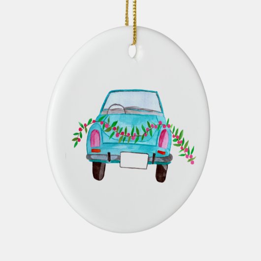 Met de hand geschilderde kerstauto met waterverf keramisch ornament (Rechts)
