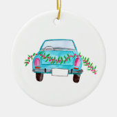 Met de hand geschilderde kerstauto met waterverf keramisch ornament (Voorkant)