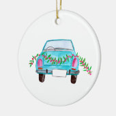 Met de hand geschilderde kerstauto met waterverf keramisch ornament (Links)