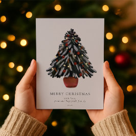 Met de hand geschilderde kerstboom familie groet feestdagenkaart