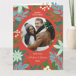 Met de hand geschilderde kerstfoto met poinsettia' kaart
