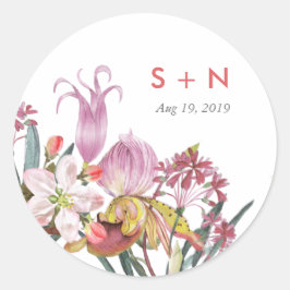 Met de hand geschilderde kleur exotische bloembrui ronde sticker