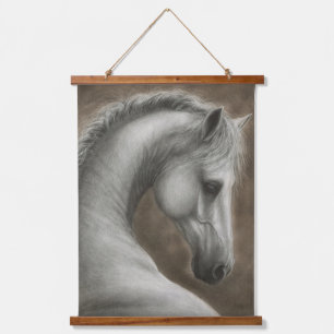 Met de hand geschilderde kunst van een witte paard hangend wandkleed