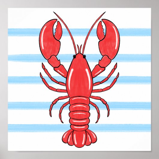 Met de hand geschilderde kust Mediterraanse kreeft Poster (Voorkant)