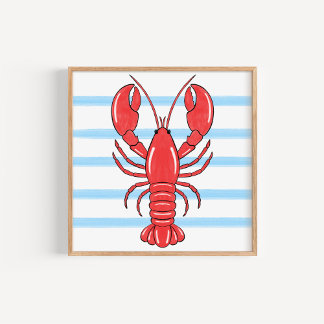 Met de hand geschilderde kust Mediterraanse kreeft Poster