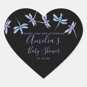 Met de hand geschilderde libellen baby shower zwar hart sticker