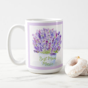 Met de hand geschilderde losse waterverf lavendel  koffiemok