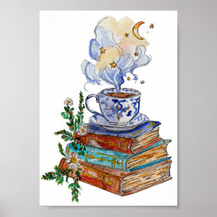 Met de hand geschilderde magische boeken Stomende  Poster