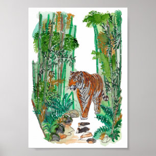 Met de hand geschilderde majestueuze tijger Jungle Poster