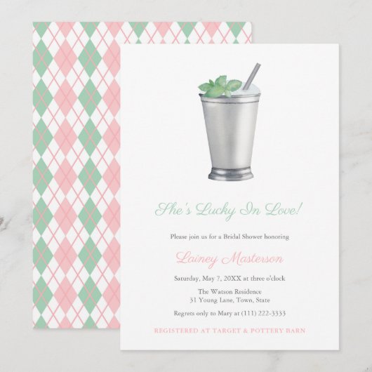 Met de hand geschilderde Mint Julep Argyle Derby B Kaart (Voorkant / Achterkant)