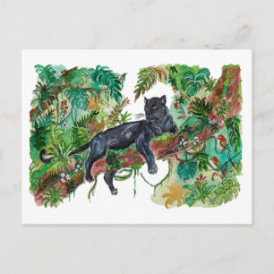 Met de hand geschilderde panter Jungle Aquarel Kun Briefkaart