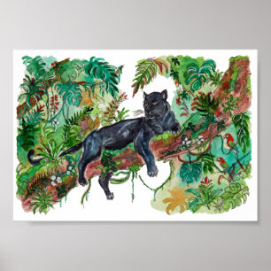 Met de hand geschilderde panter Jungle Aquarel Kun Poster