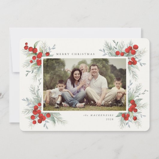 Met de hand geschilderde rode bessen Kerstvakantie Kaart (Voorkant)