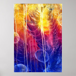 Met de hand geschilderde rode gele blauwe druipend poster