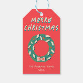 Met de hand geschilderde rode groene kerstkrans ve cadeaulabel (Voorkant)