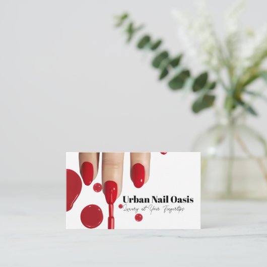 Met de hand geschilderde rode nagellak manicure klantenkaartje (Staand voorkant)