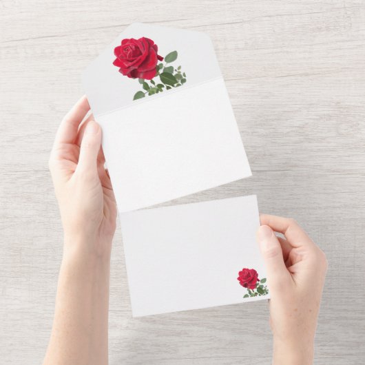 Met de hand geschilderde rode roos all in one uitnodiging (Afscheurbaar)