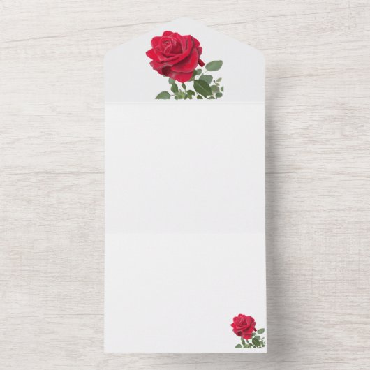 Met de hand geschilderde rode roos all in one uitnodiging (Binnen)