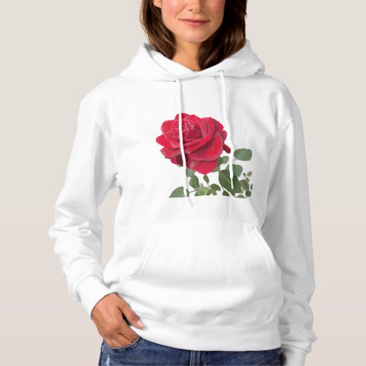 Met de hand geschilderde rode roos hoodie (Voorkant)