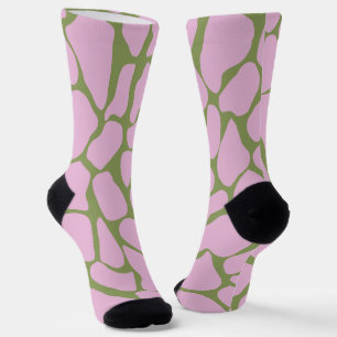Met de hand geschilderde roze en saliegroene giraf sokken
