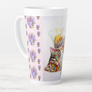 Met de hand geschilderde roze shabby tabby kat kat latte mok