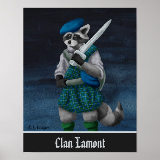 Met de hand geschilderde Schotse wasbeer Clan Lamo Poster