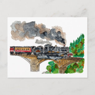 Met de hand geschilderde Stoomtrein Locomotief Aqu Briefkaart