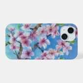 Met de hand geschilderde trendy waterverf kersenbl iPhone 15 case (Achterkant horizontaal)