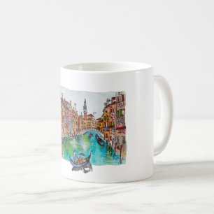 Met de hand geschilderde Venetiaanse kanalen en go Koffiemok