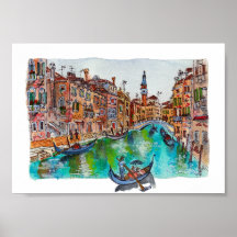 Met de hand geschilderde Venetiaanse kanalen en go