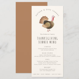 Met de hand geschilderde Watercolor Turkey Thanksg Menu